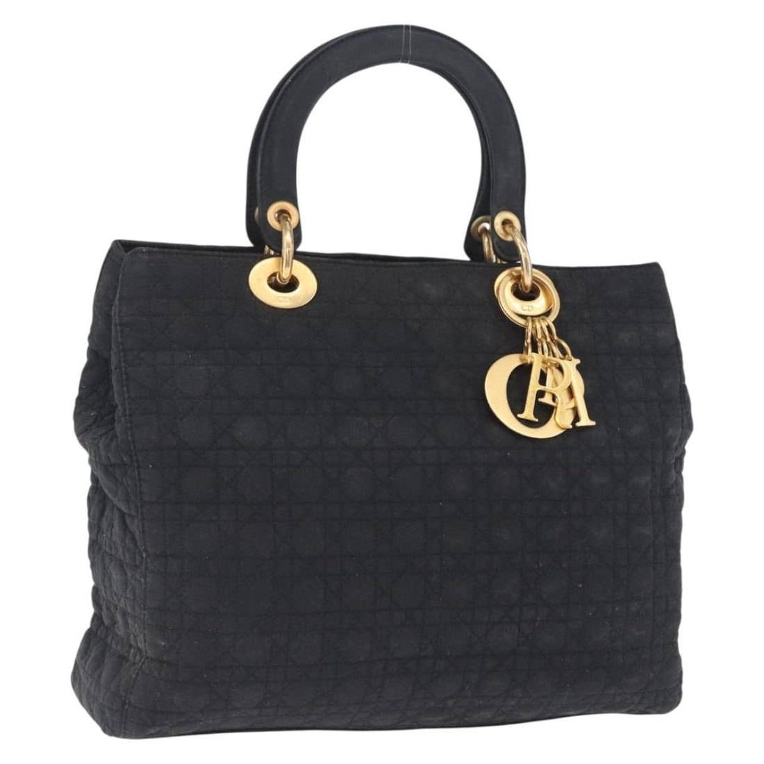 Christian Dior Lady Dior Canage Handbag Canvas Black Gold