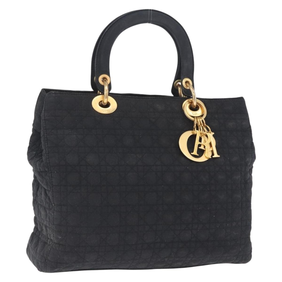 Christian Dior Lady Dior Canage Handbag Canvas Black Gold