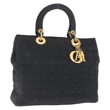 Christian Dior Lady Dior Canage Handbag Canvas Black Gold