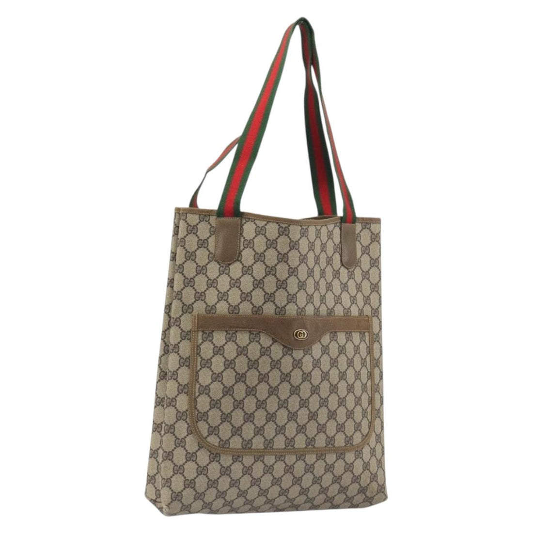 GUCCI GG Supreme Web Sherry Line Tote Bag PVC Beige 47 02 2140 Auth 197160