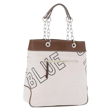 Burberry Blue Label Chain Tote Bag Canvas White Silver