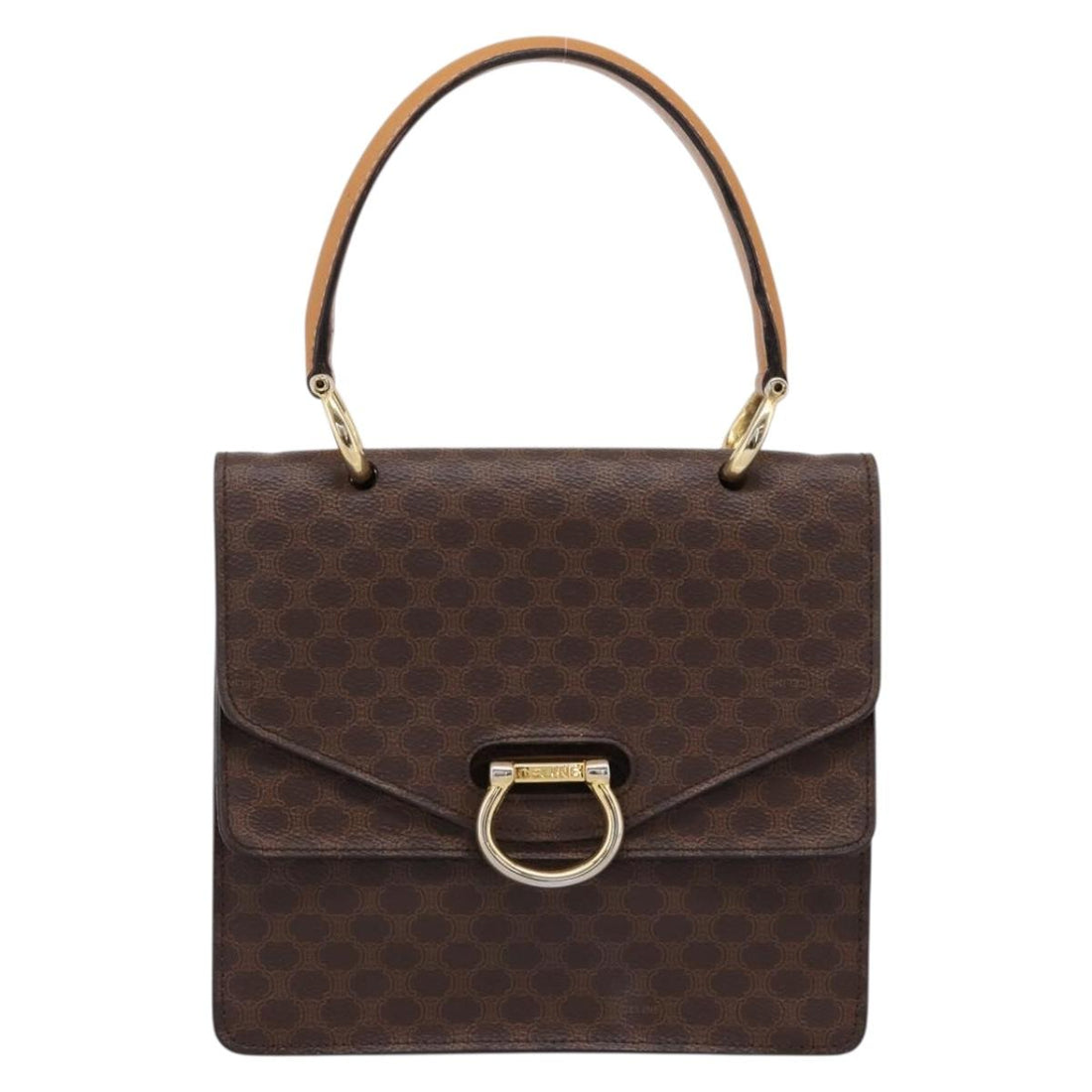 CELINE Macadam Canvas Hand Bag PVC Leather Brown Gold Auth mr2822