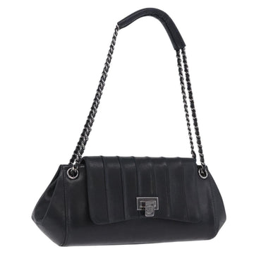 CHANEL Chain Matelasse Shoulder Bag Lamb Skin Black Silver CC Auth 198287V