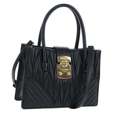 Miu Miu Matelasse Handbag Leather 2way Black Gold Tone