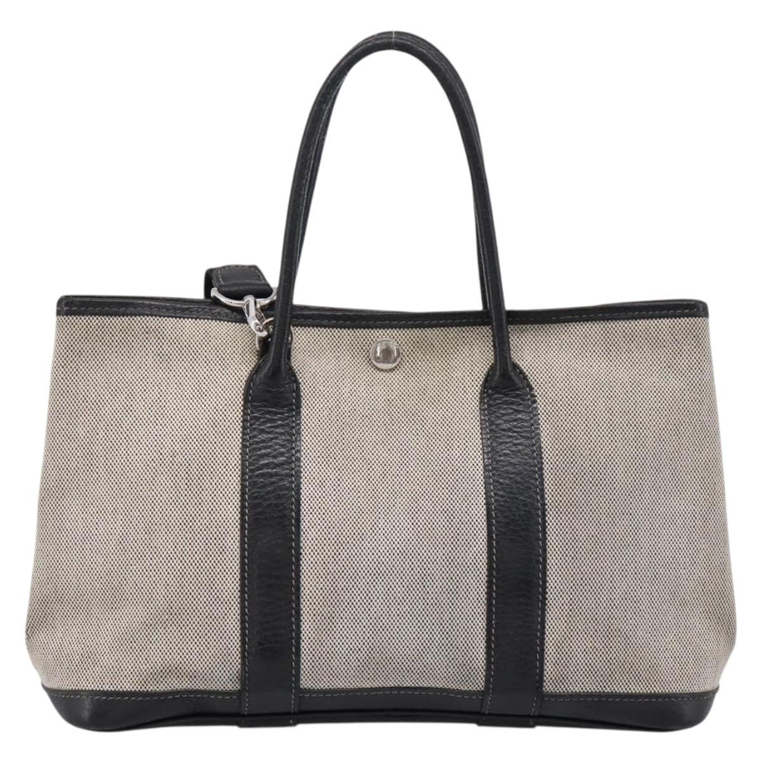 HERMES Garden Party PM Hand Bag Canvas 2way Gray Silver Auth ka5795