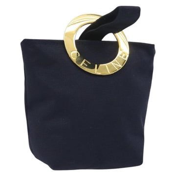 CELINE Circle Pouch Canvas Navy Gold Auth 197576A