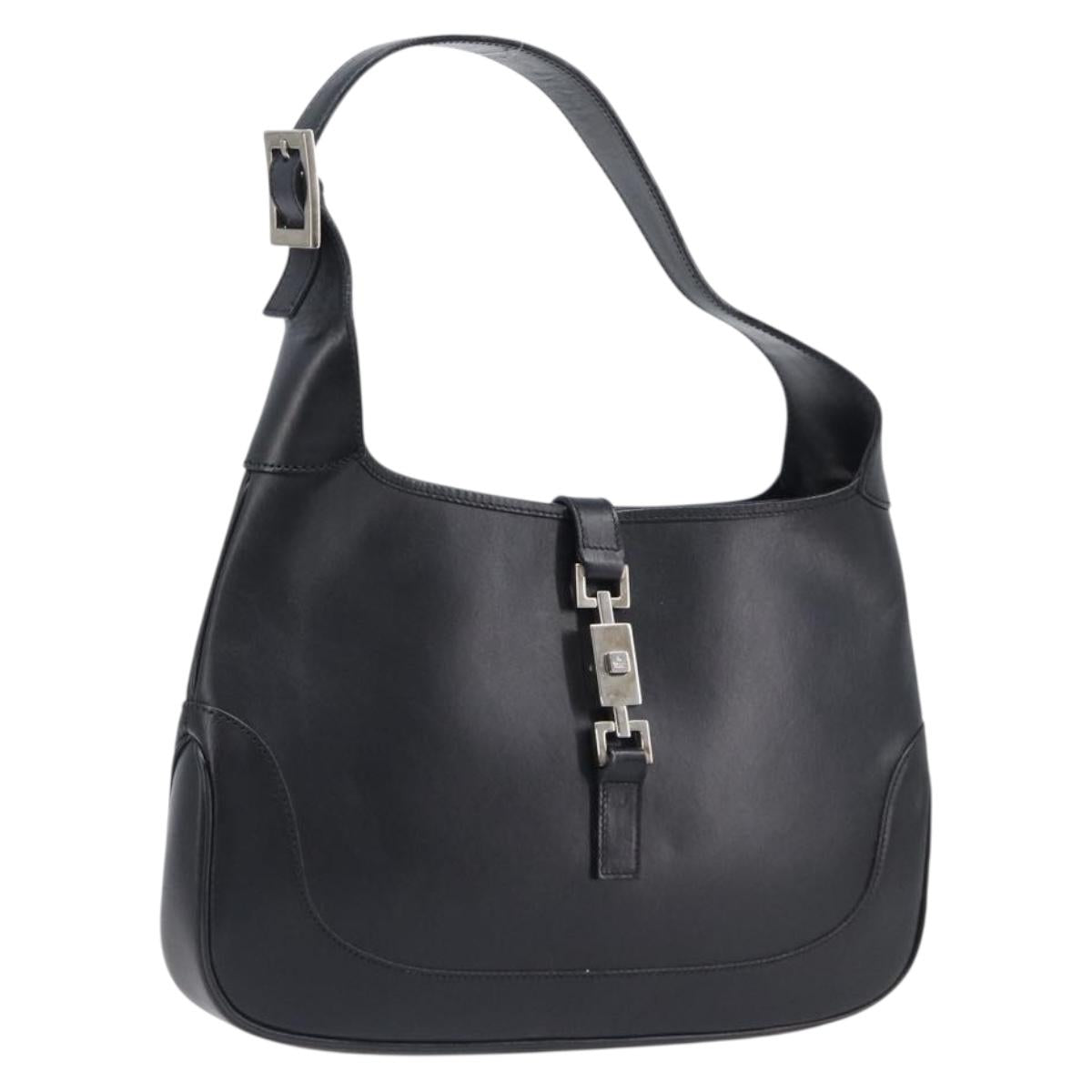 Gucci Jackie Shoulder Bag Leather Black Silver