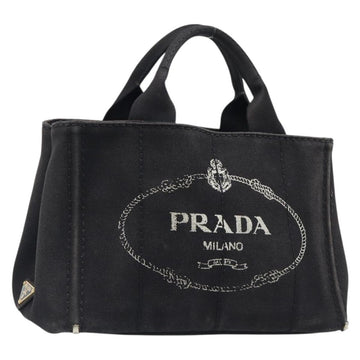 Prada Canapa PM Handbag Canvas Black Gold Tone