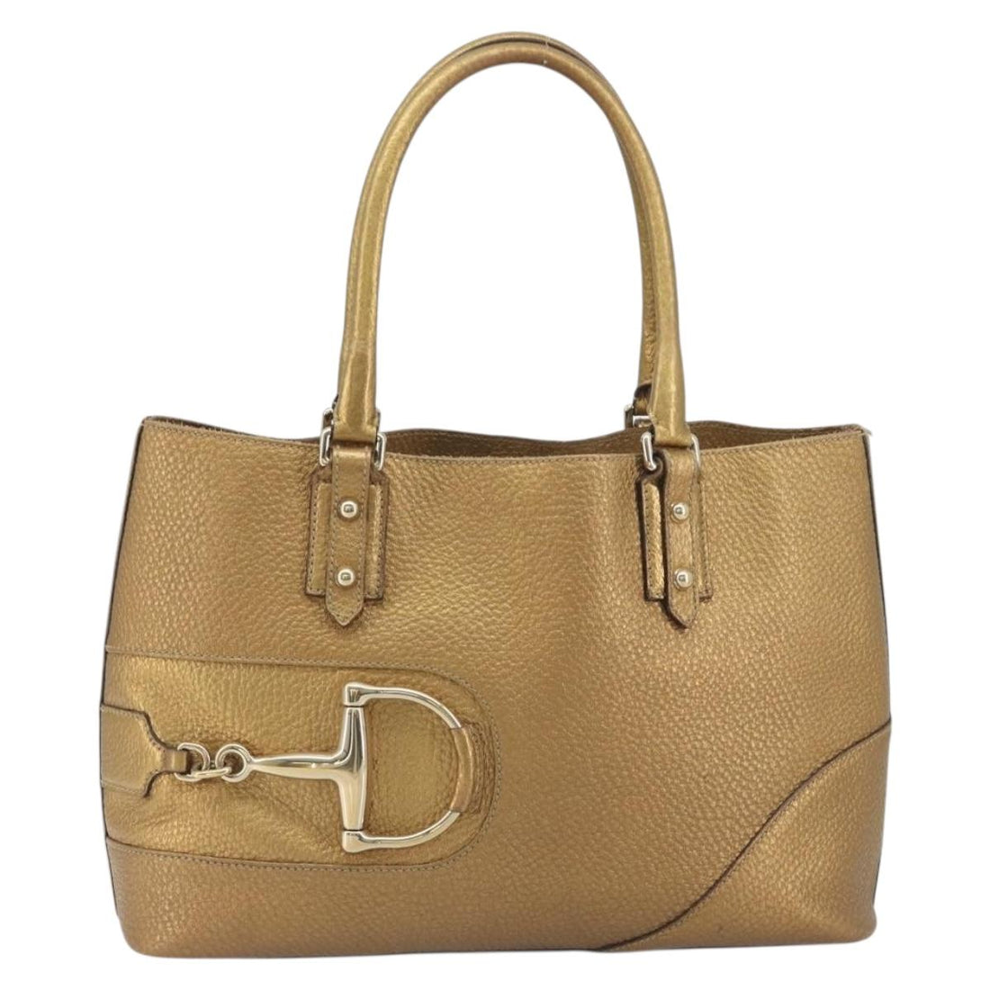 GUCCI Horsebit Tote Bag Leather Gold 137385 Auth BA14993A
