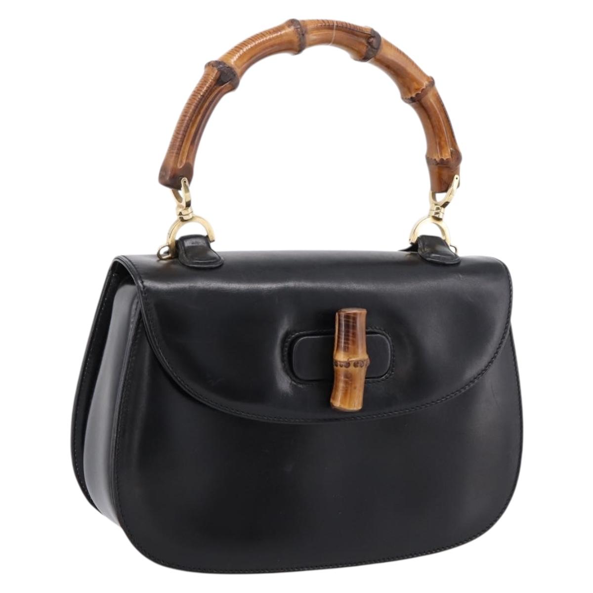 Gucci Bamboo Handbag Leather Black Gold (Grade BC)