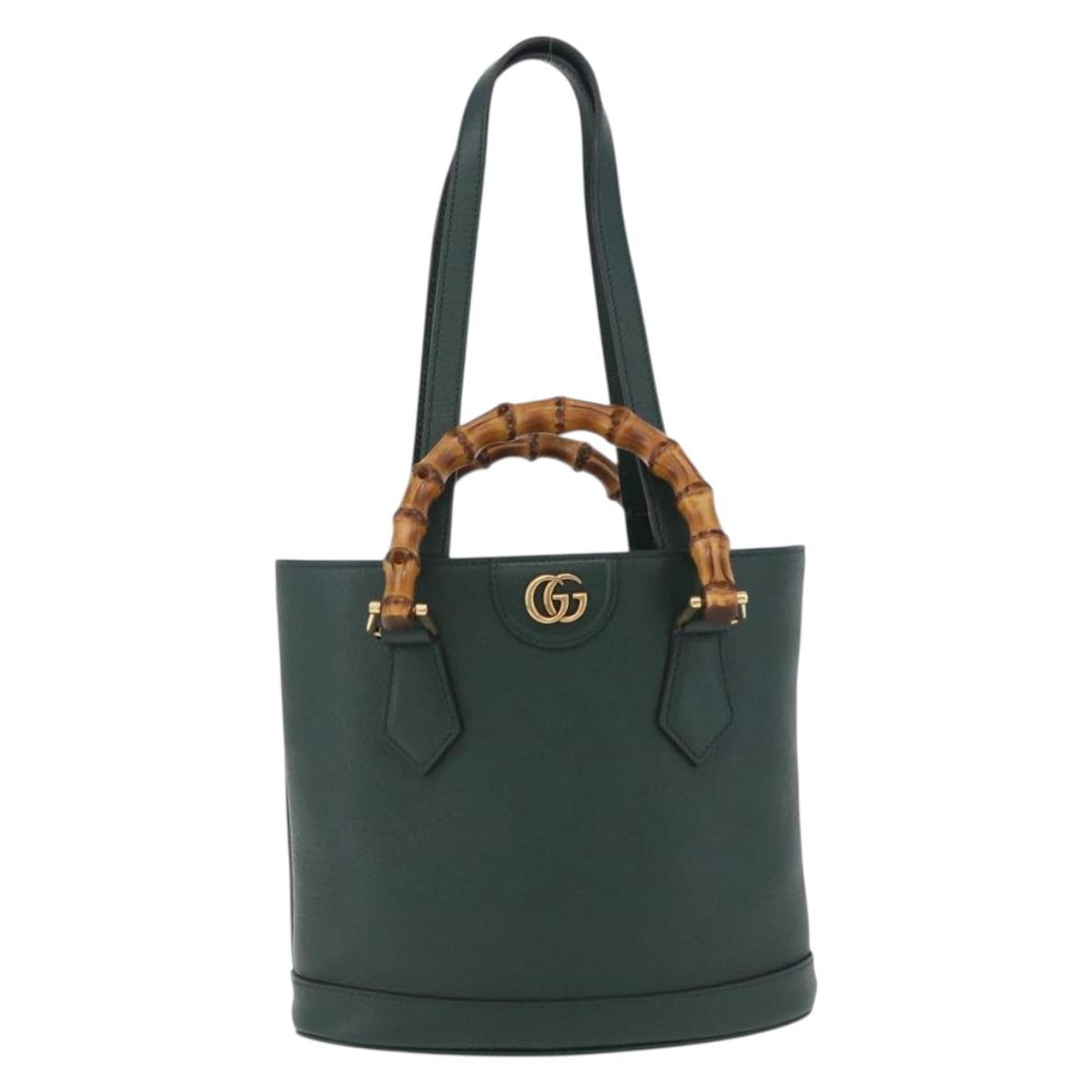 GUCCI Bamboo Diana Small Hand Bag Leather 2way Green Gold 750396 Auth ka5810M
