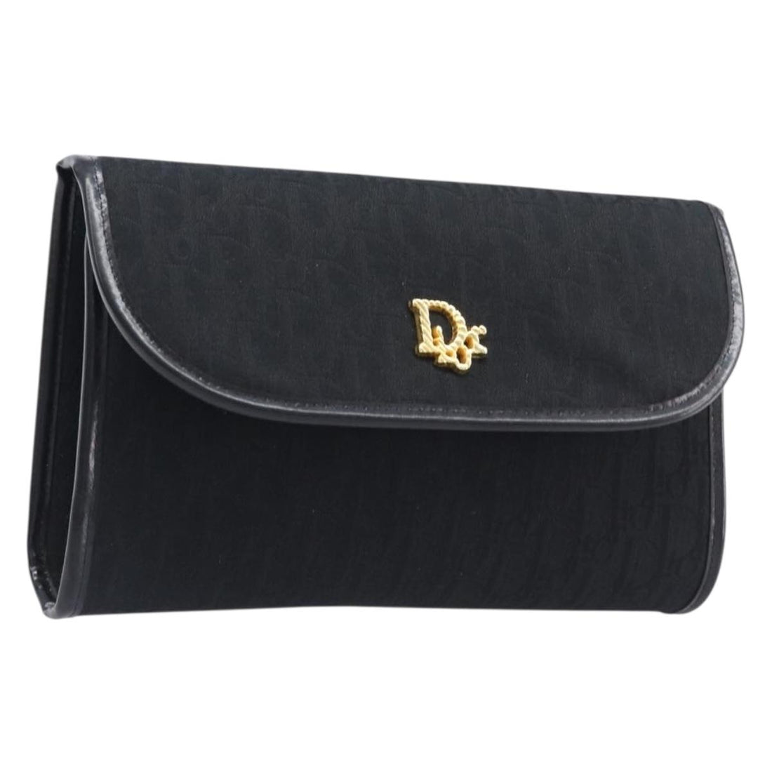 Christian Dior Trotter Canvas Chain Shoulder Bag Black Gold (Grade D)