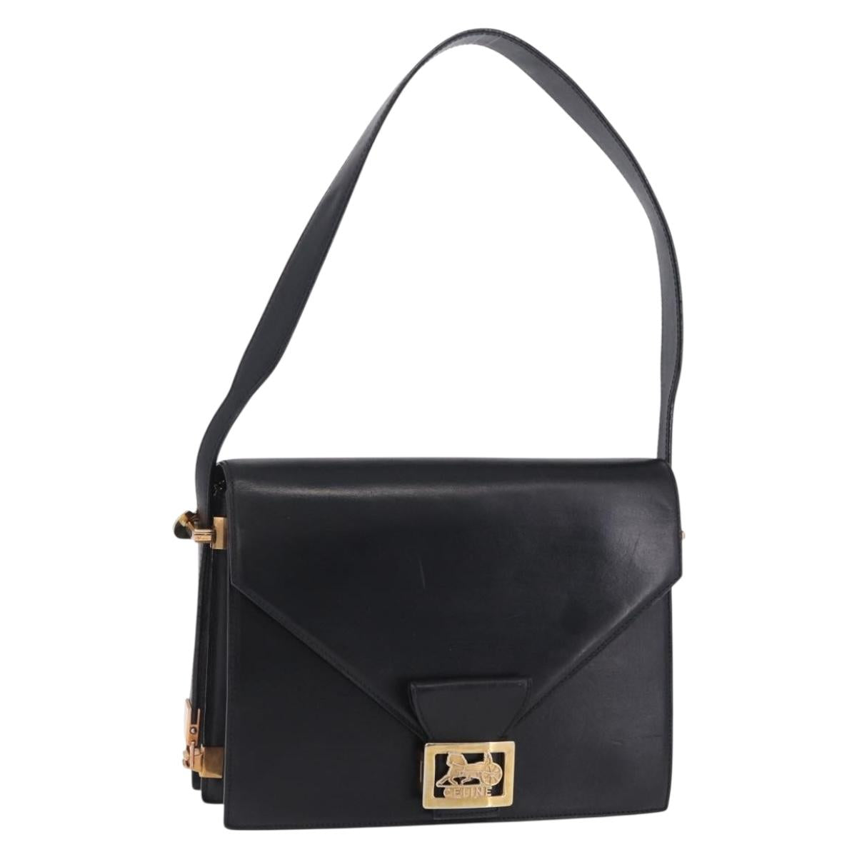 Celine Horse Carriage Shoulder Bag Leather Black Gold