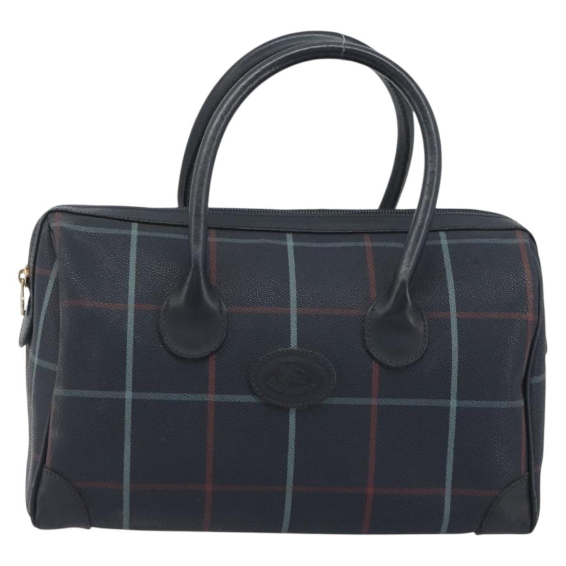 BURBERRY Mini Boston Bag PVC Navy Gold Auth mr2850