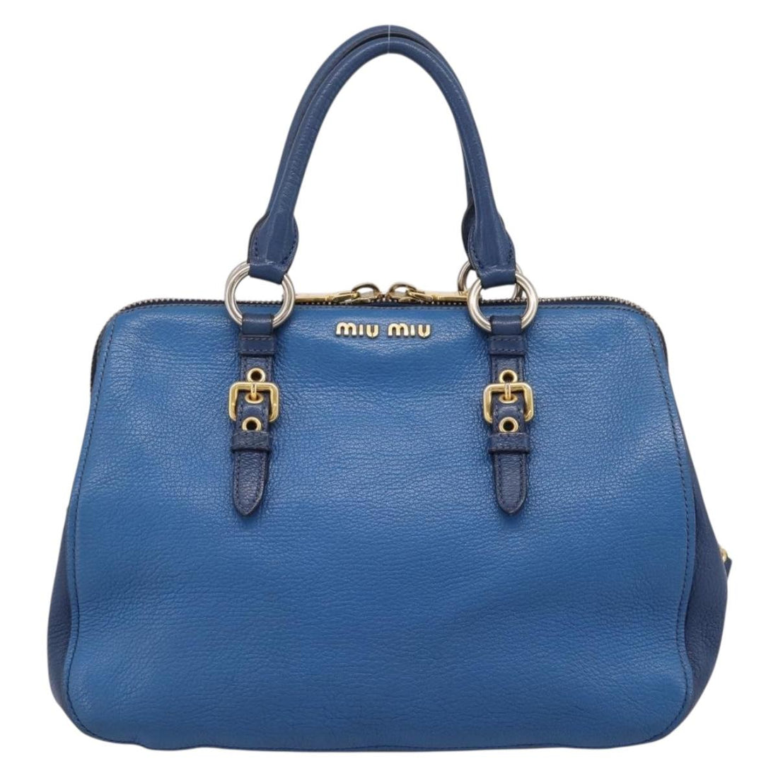 Miu Miu Hand Bag Leather 2way Blue Gold Tone Auth 198672A