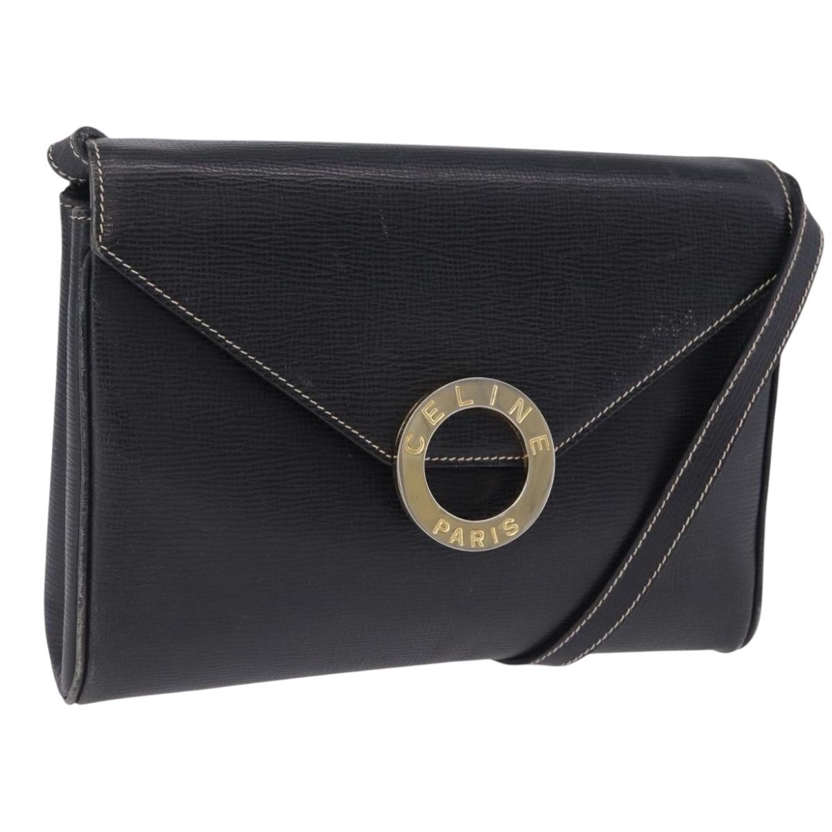 Celine Circle Shoulder Bag Leather Black Gold Tone