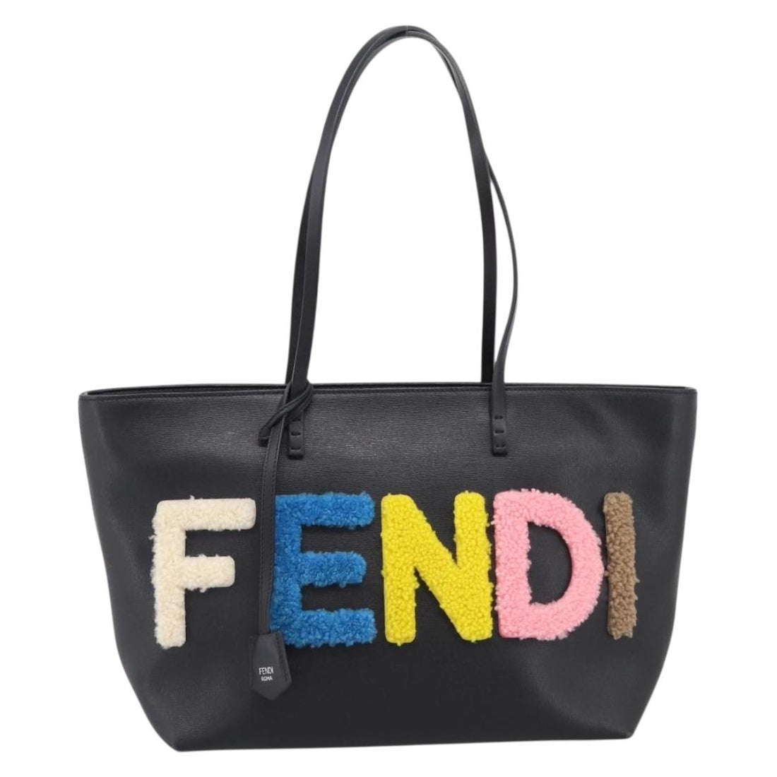 FENDI Tote Bag Leather Black Multicolor 8BH198 Auth 198636A