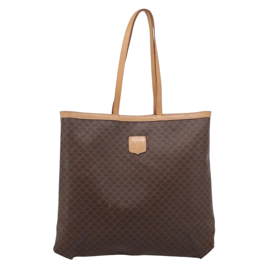 CELINE Macadam Canvas Tote Bag PVC Leather Brown Gold Auth mr2820