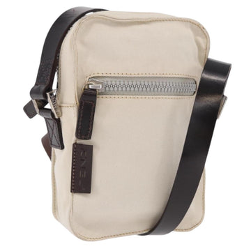FENDI Shoulder Pouch Canvas Beige Silver Auth ka5734