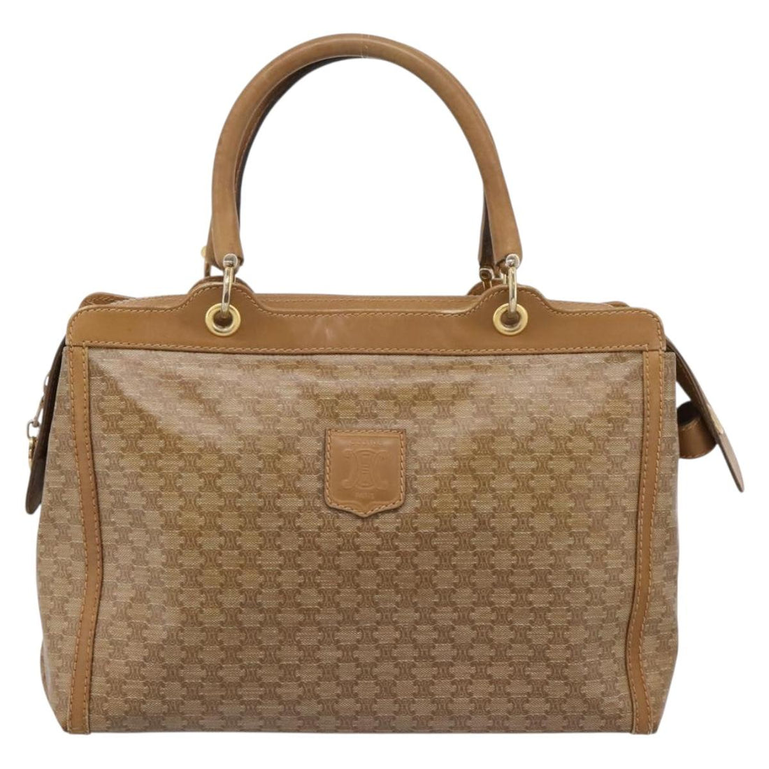 CELINE Macadam Canvas Hand Bag PVC Beige Gold Auth 197461