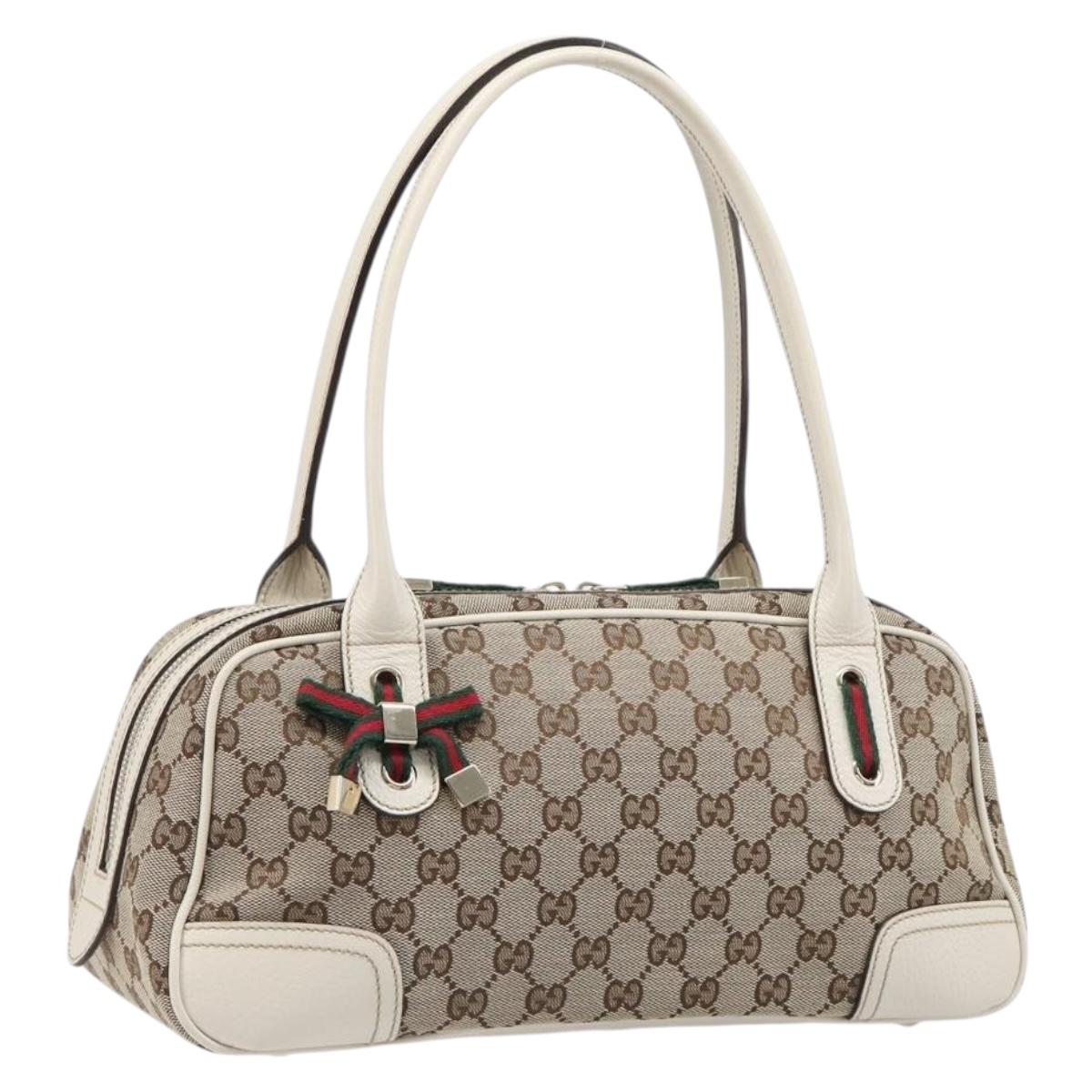 Gucci GG Canvas Princi Handbag Leather Beige Gold