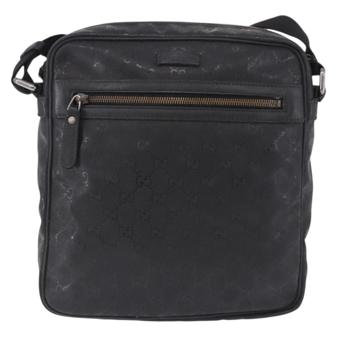 GUCCI GG Implementation Shoulder Bag PVC Black Silver 201448 Auth BA14830