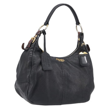 Prada Shoulder Bag Leather Black Gold