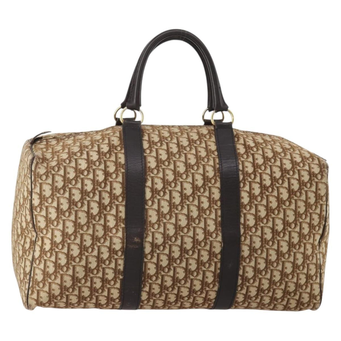 Christian Dior Trotter Canvas Boston Bag Brown Gold