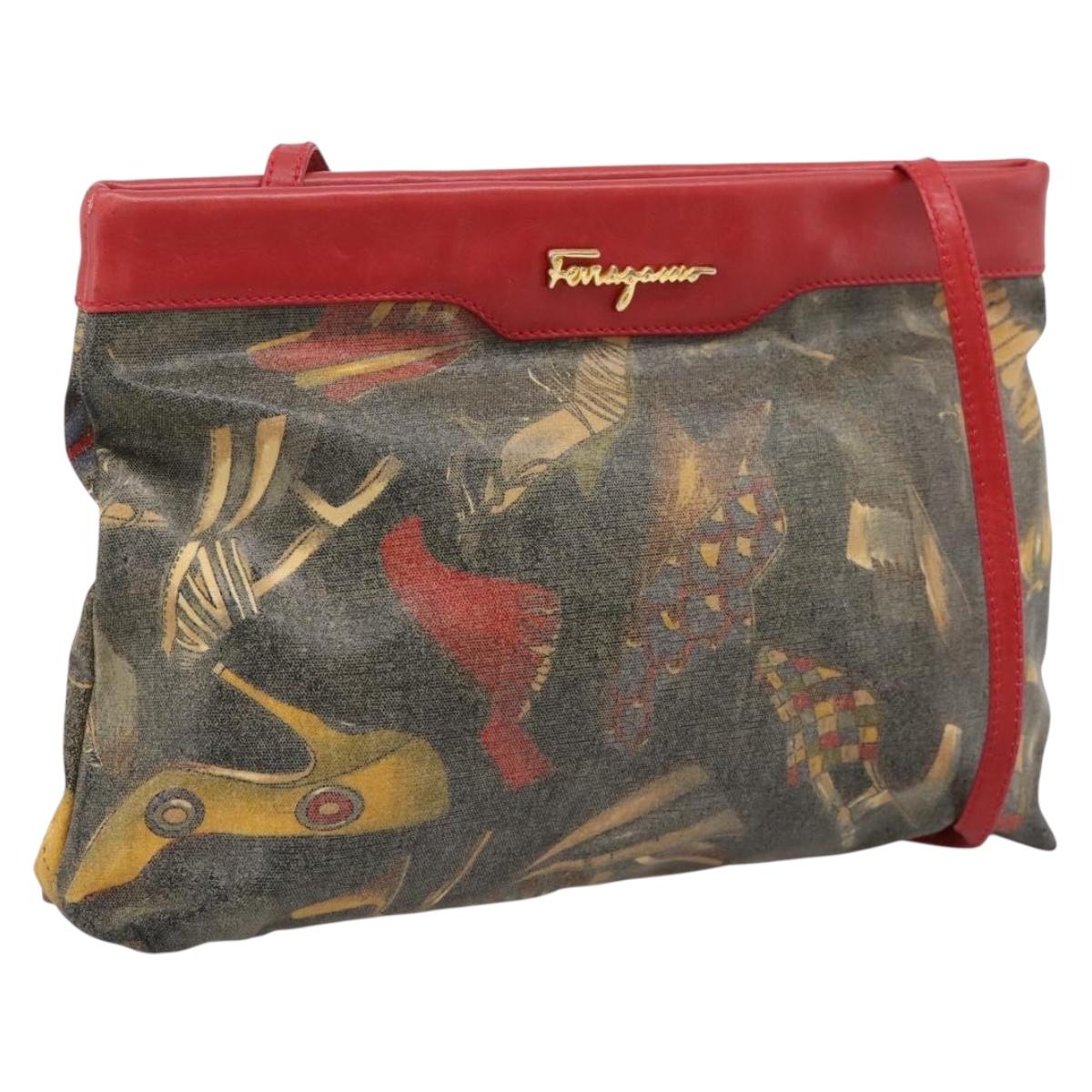 Salvatore Ferragamo Shoulder Bag Coated Canvas Multicolor Gold