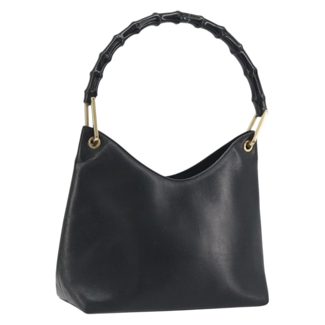 GUCCI Bamboo Shoulder Bag Leather Black Gold Tone 001 3008 Auth BA14975