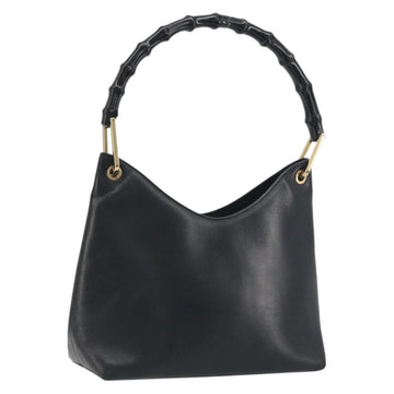 GUCCI Bamboo Shoulder Bag Leather Black Gold Tone 001 3008 Auth BA14975