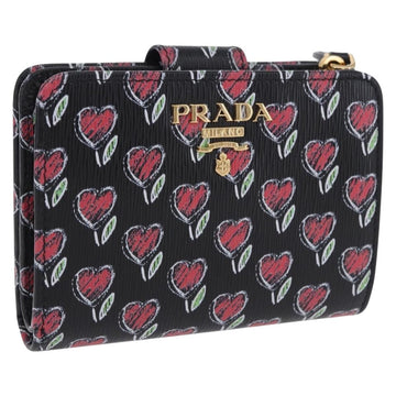 Prada Compact Wallet Leather Black Gold