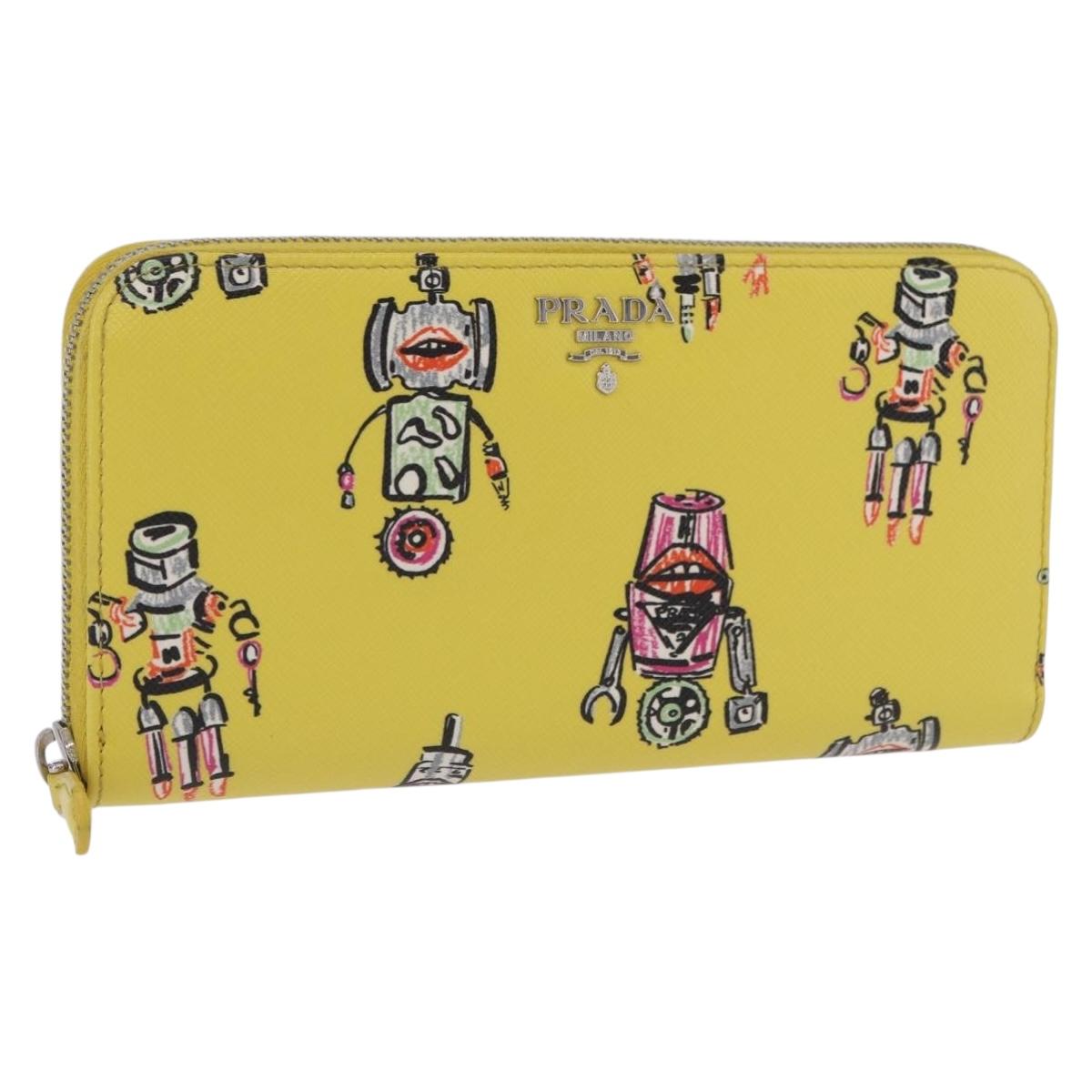 Prada Long Wallet Safiano Leather Yellow Silver