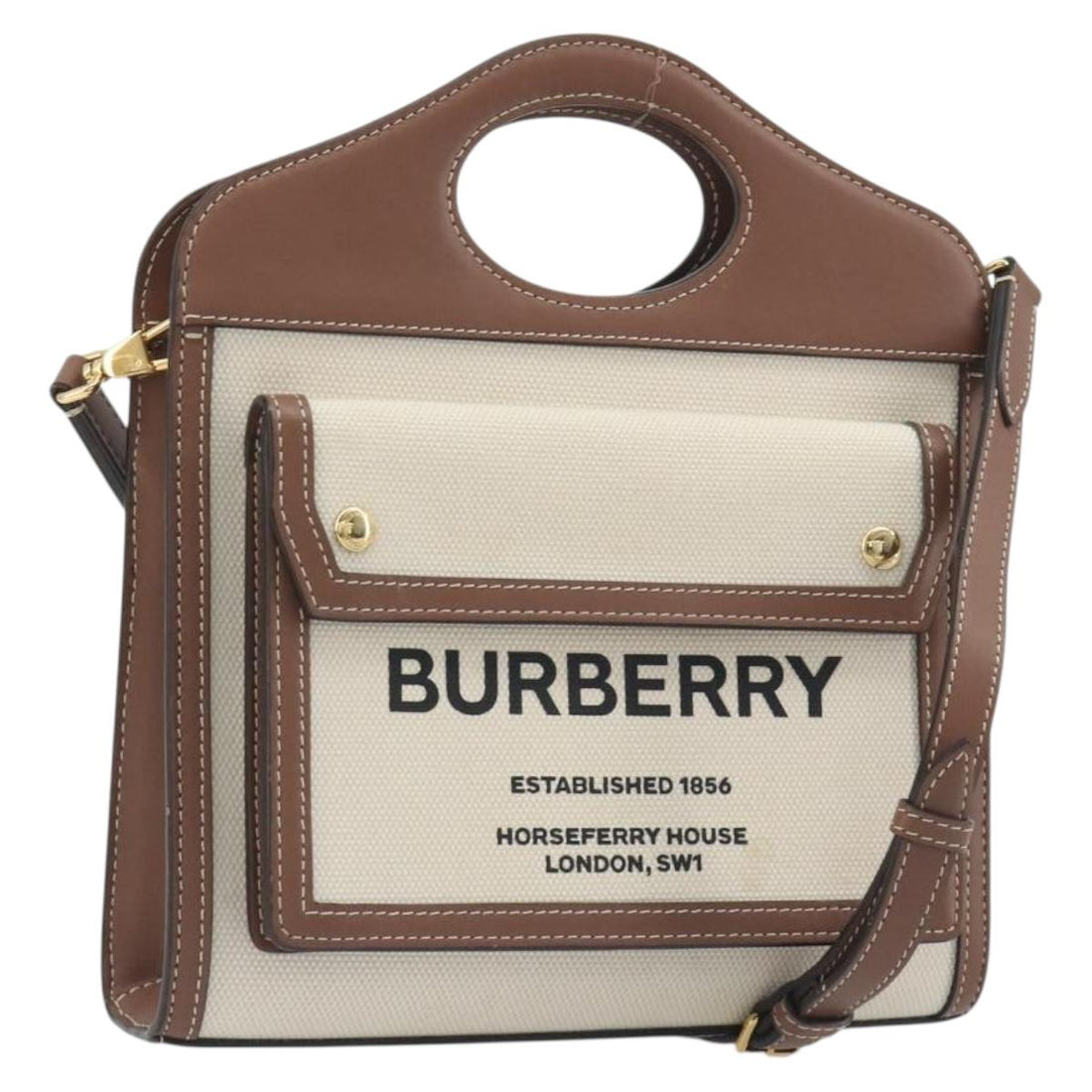 BURBERRY Shoulder Bag Canvas 2way Brown Gold Auth mr2830V