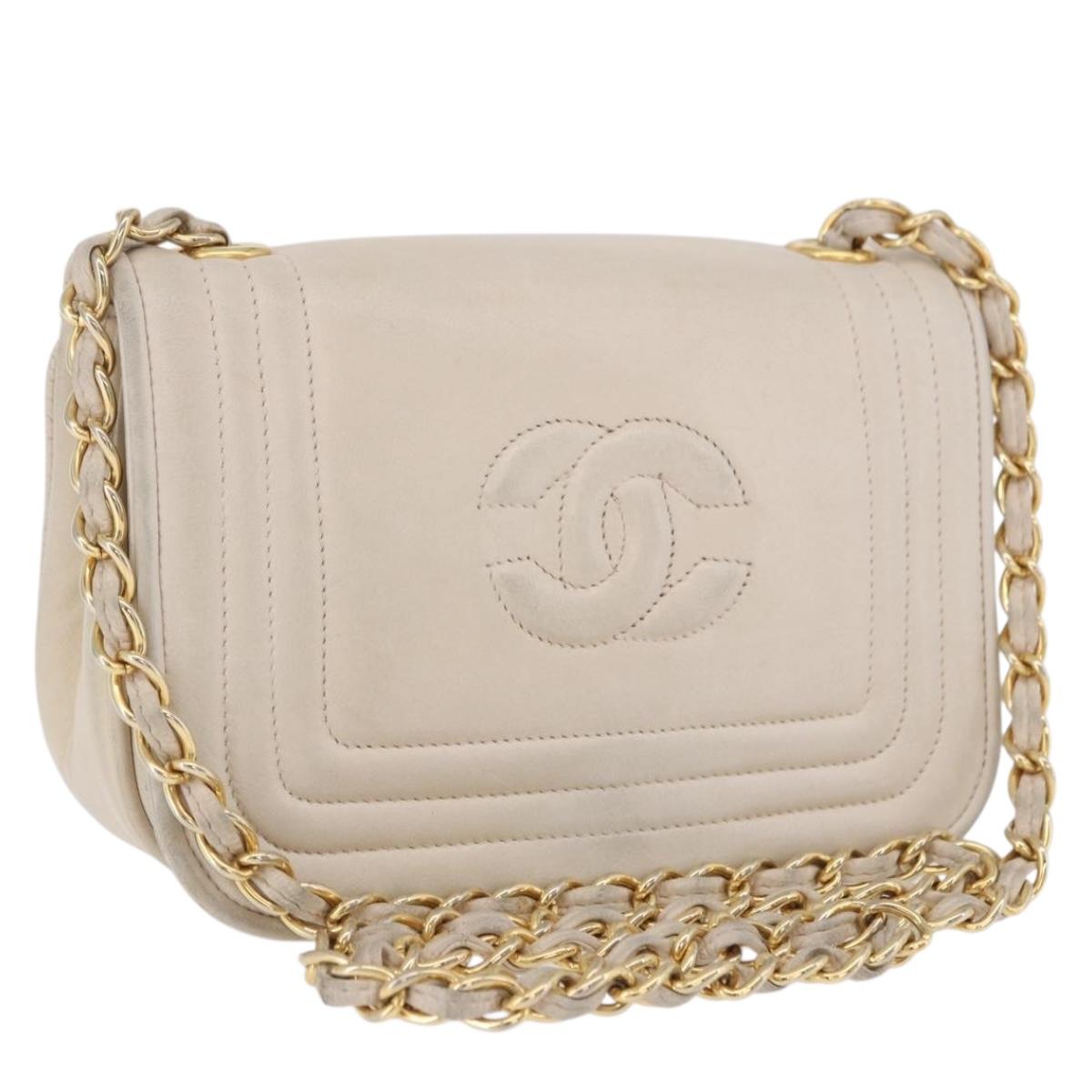 Chanel COCO Mark Chain Shoulder Bag Lamb Skin Ivory Gold Tone CC