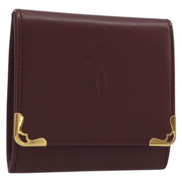 CARTIER Must Line Coin Purse Leather Bordeaux Gold Tone Auth am12371V