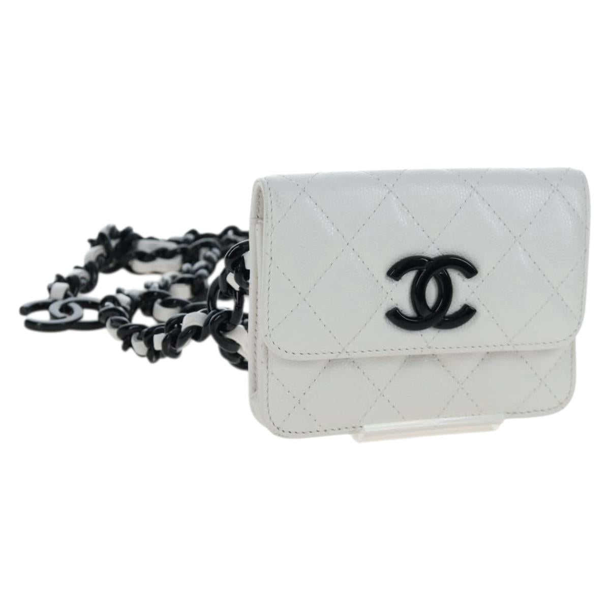 Chanel Matelasse Chain Waist Bag Caviar Skin White CC