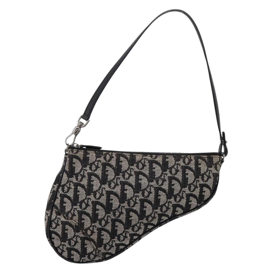 Christian Dior Trotter Canvas saddle Accessory Pouch Black Silver Auth mr2747A