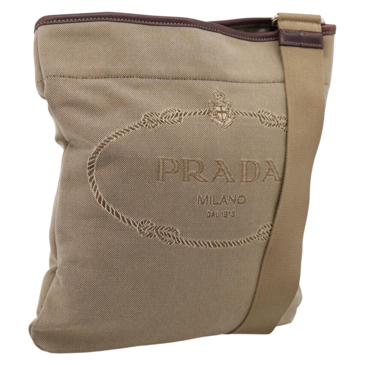 Prada Shoulder Bag Jacquard Beige Silver