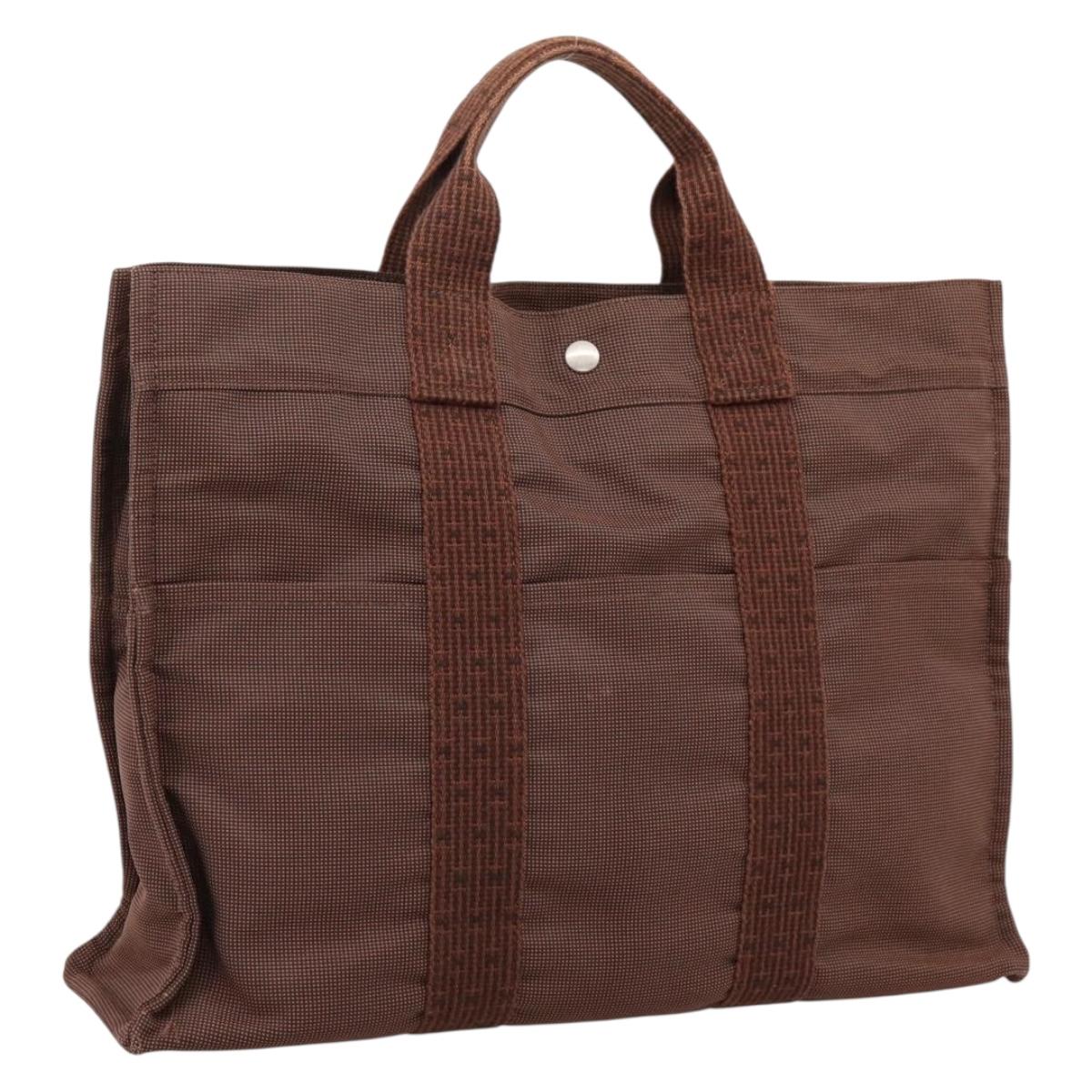 Hermès Her Line MM Handbag Canvas Brown Silver