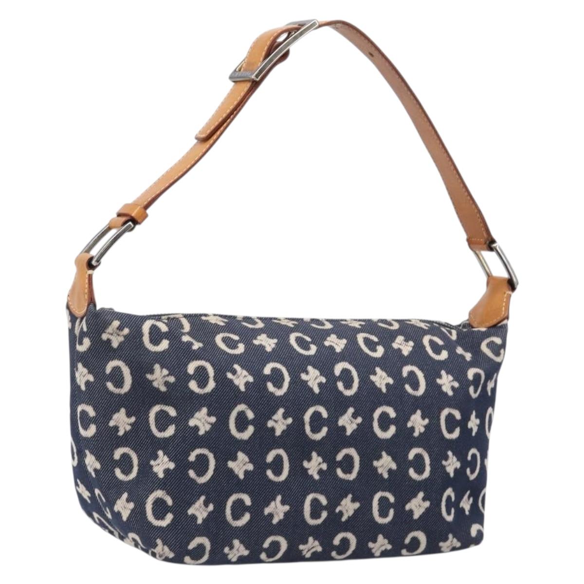Celine Paris Macadam Canvas Shoulder Bag Denim Navy Silver