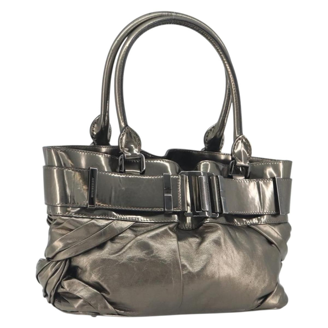 BURBERRY Hand Bag Leather Gold Auth BA14780