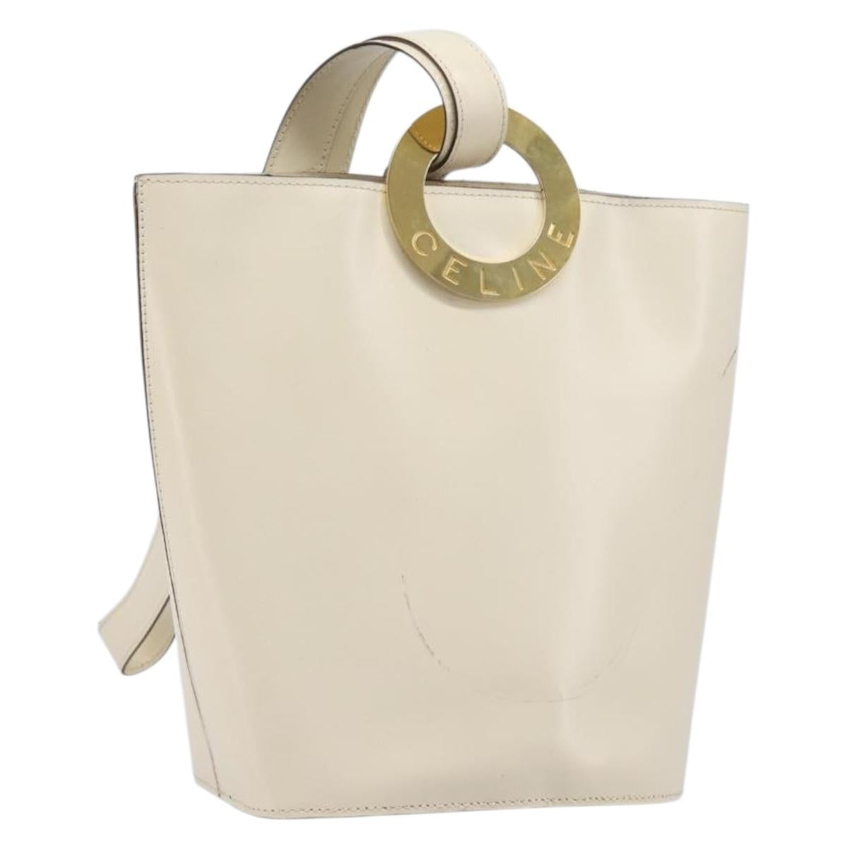 Celine Circle Shoulder Bag Leather White Gold
