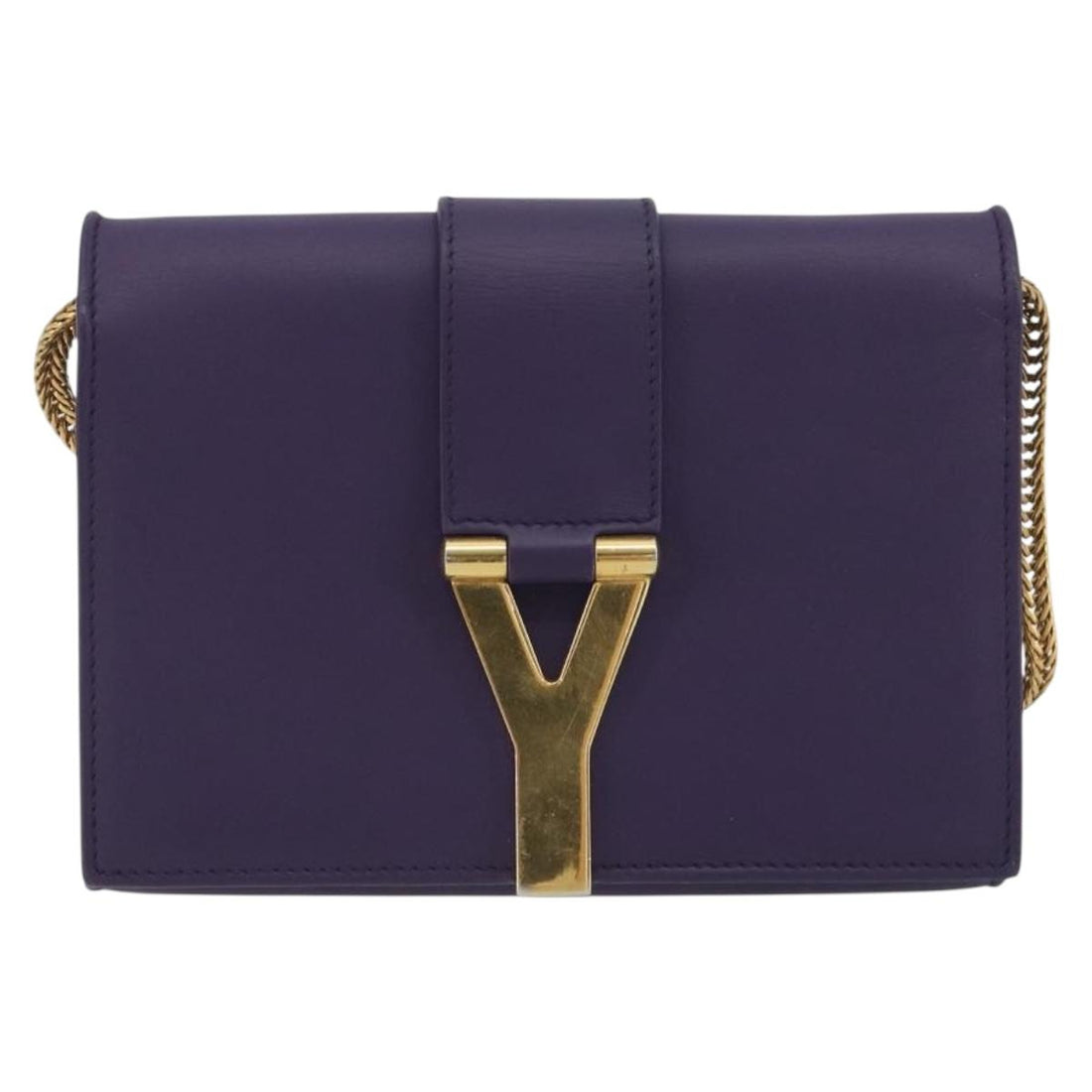 SAINT LAURENT Chain Shoulder Bag Leather Purple Gold Tone 311215 Auth BA14810V