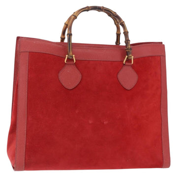 Gucci Bamboo Handbag Suede Red Gold Tone