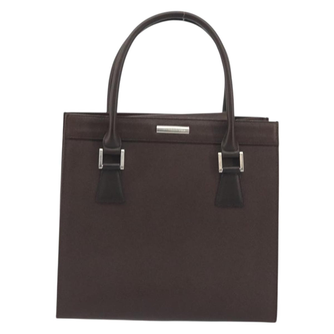 BURBERRY Hand Bag Leather Brown Silver Auth BA14870A