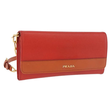 Prada Chain Shoulder Wallet Saffiano Leather Orange Gold Tone