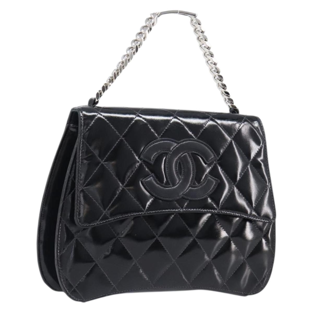 Chanel Matelasse Chain Handbag Patent leather Black Silver CC