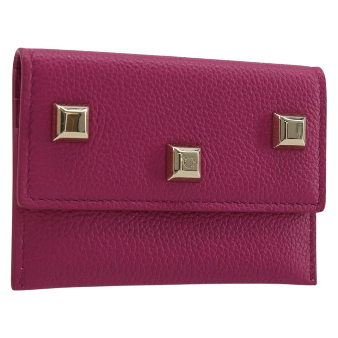 Salvatore Ferragamo Card Case Leather Pink Gold Tone Auth am12289M