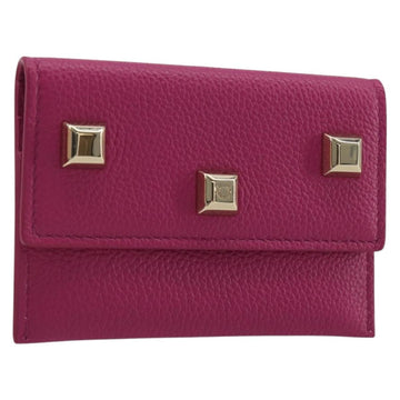 Salvatore Ferragamo Card Case Leather Pink Gold Tone Auth am12289M